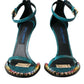 Blue Exotic Leather Crystal Sandals Shoes
