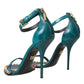 Blue Exotic Leather Crystal Sandals Shoes