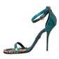 Blue Exotic Leather Crystal Sandals Shoes