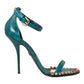 Blue Exotic Leather Crystal Sandals Shoes