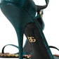 Blue Exotic Leather Crystal Sandals Shoes