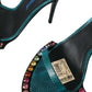 Blue Exotic Leather Crystal Sandals Shoes