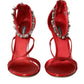 Keira Red Satin Crystals Sandals Heels Shoes