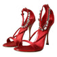 Keira Red Satin Crystals Sandals Heels Shoes