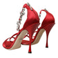 Keira Red Satin Crystals Sandals Heels Shoes