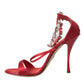 Keira Red Satin Crystals Sandals Heels Shoes