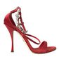 Keira Red Satin Crystals Sandals Heels Shoes