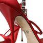 Keira Red Satin Crystals Sandals Heels Shoes
