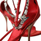 Keira Red Satin Crystals Sandals Heels Shoes