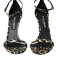 Brown Leopard Leather Heels Sandals Shoes