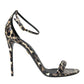 Brown Leopard Leather Heels Sandals Shoes