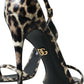 Brown Leopard Leather Heels Sandals Shoes