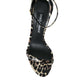 Brown Leopard Leather Heels Sandals Shoes