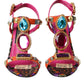 Pink Jacquard Crystals Sandals Heels Shoes