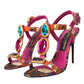 Pink Jacquard Crystals Sandals Heels Shoes