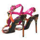 Pink Jacquard Crystals Sandals Heels Shoes