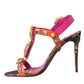 Pink Jacquard Crystals Sandals Heels Shoes