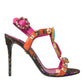 Pink Jacquard Crystals Sandals Heels Shoes