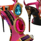 Pink Jacquard Crystals Sandals Heels Shoes