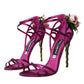 Purple Flower Satin Heels Sandals Shoes