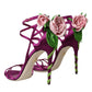 Purple Flower Satin Heels Sandals Shoes
