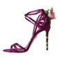 Purple Flower Satin Heels Sandals Shoes