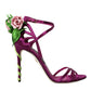 Purple Flower Satin Heels Sandals Shoes