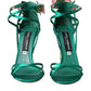 Green Flower Satin Heels Sandals Shoes
