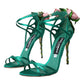 Green Flower Satin Heels Sandals Shoes