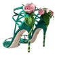 Green Flower Satin Heels Sandals Shoes