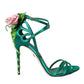 Green Flower Satin Heels Sandals Shoes