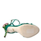 Green Flower Satin Heels Sandals Shoes