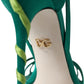 Green Flower Satin Heels Sandals Shoes