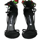Black Flower Satin Heels Sandals Shoes