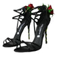 Black Flower Satin Heels Sandals Shoes