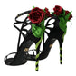 Black Flower Satin Heels Sandals Shoes
