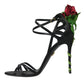 Black Flower Satin Heels Sandals Shoes