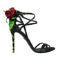 Black Flower Satin Heels Sandals Shoes