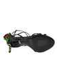 Black Flower Satin Heels Sandals Shoes