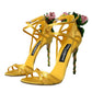 Yellow Flower Satin Heels Sandals Shoes