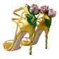 Yellow Flower Satin Heels Sandals Shoes
