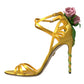 Yellow Flower Satin Heels Sandals Shoes