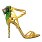 Yellow Flower Satin Heels Sandals Shoes
