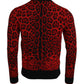Red Leopard Wool Crew Neck Pullover Sweater