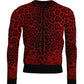 Red Leopard Wool Crew Neck Pullover Sweater