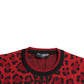 Red Leopard Wool Crew Neck Pullover Sweater