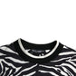 Black White Cotton Zebra Tree Crew Neck Sweater