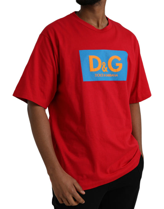 Red Logo Print Cotton Crew Neck T-shirt