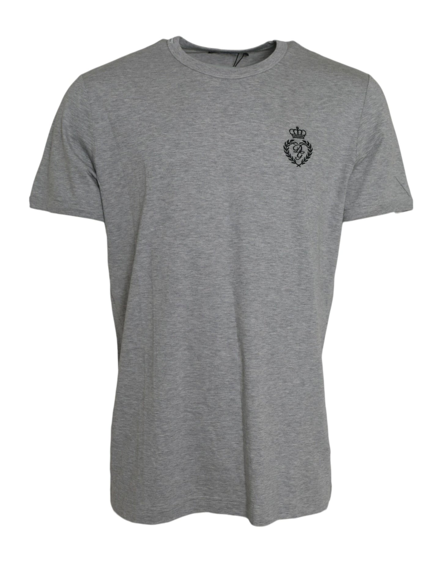 Gray Logo Embroidery Crew Neck T-shirt