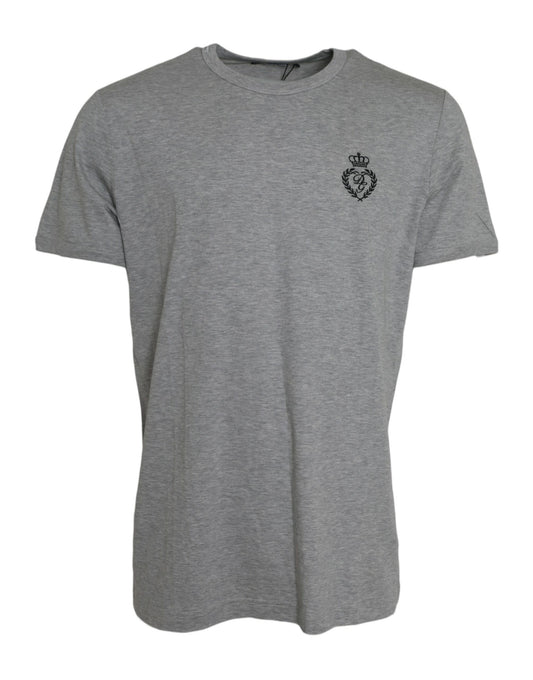 Gray Logo Embroidery Crew Neck T-shirt